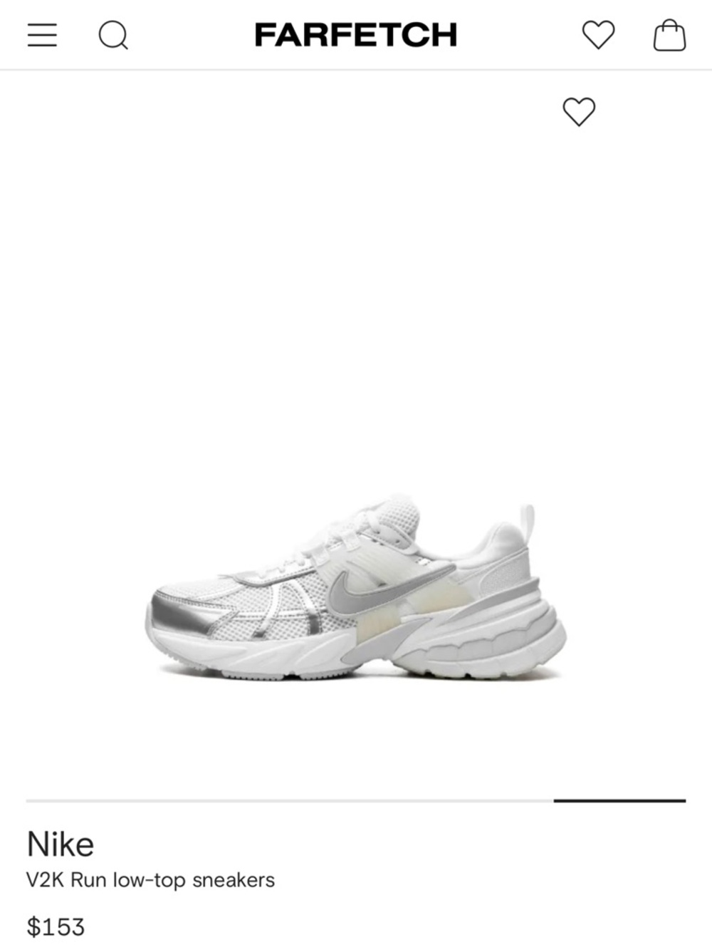 Nike V2K Run sneakers in white and silver